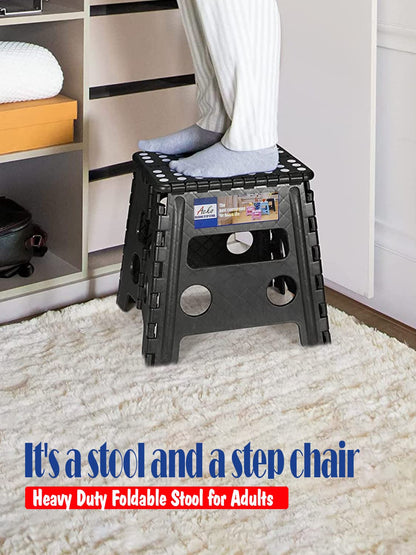 Acko Folding Step Stool 13 inch Heavy Duty Plastic Foldable Step Stool for Adults and Kids, Premium Black Step Stool Toddler, Small Collapsible Fold Up Stepping Stool Kitchen Bathroom Step Stool