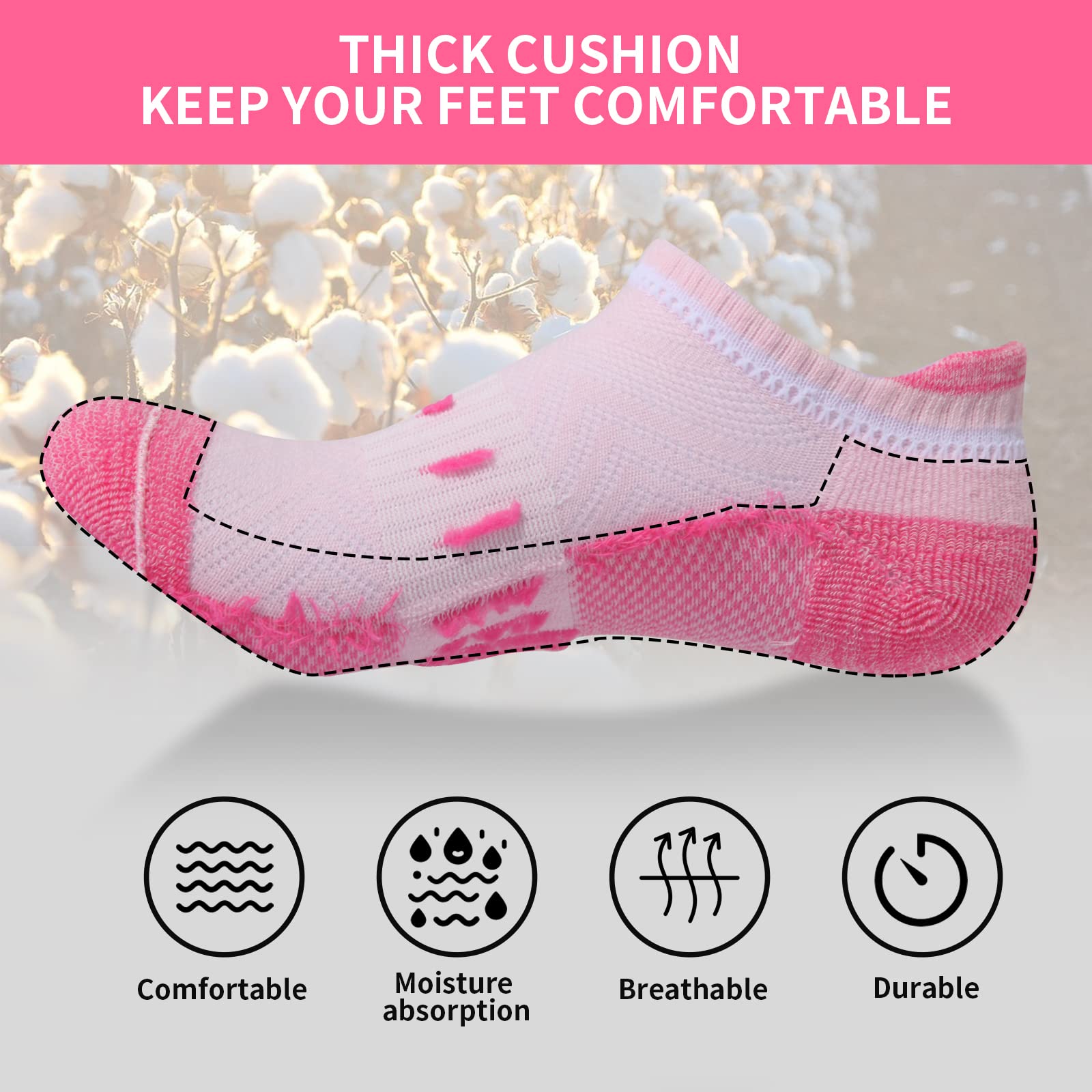 Womens Socks 6 Pairs Running Low Cut Cotton Socks for Women Cushioned Breathable Casual Ladies Ankle Athletic Sport Socks (CA/US, Numeric, 7, 9, Regular, Regular, multicolor) - Available at All In One Marketplace Canada