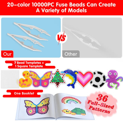 Fuse Beads Kit for Kids: 10000PC Melty Beads Set, 5MM Iron Melting Beads Craft Kit with 8 Pegboards,5 Ironing Paper and Accessories, Arts and Crafts Set Toys Gifts for Boys Girls Christmas Birthday 🍁 All In One Marketplace Canada