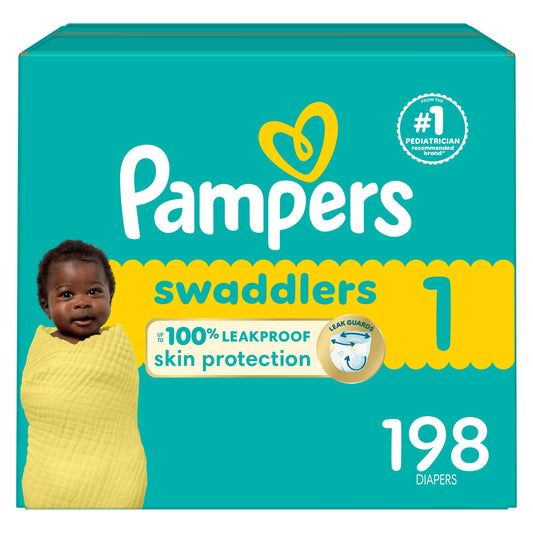 Pampers Swaddlers Diapers, Size 1, Absorbent, Keeps Baby Dry and Comfortable, Skin Safe Disposable Baby Diaper, 1 Pack (Count of 198)