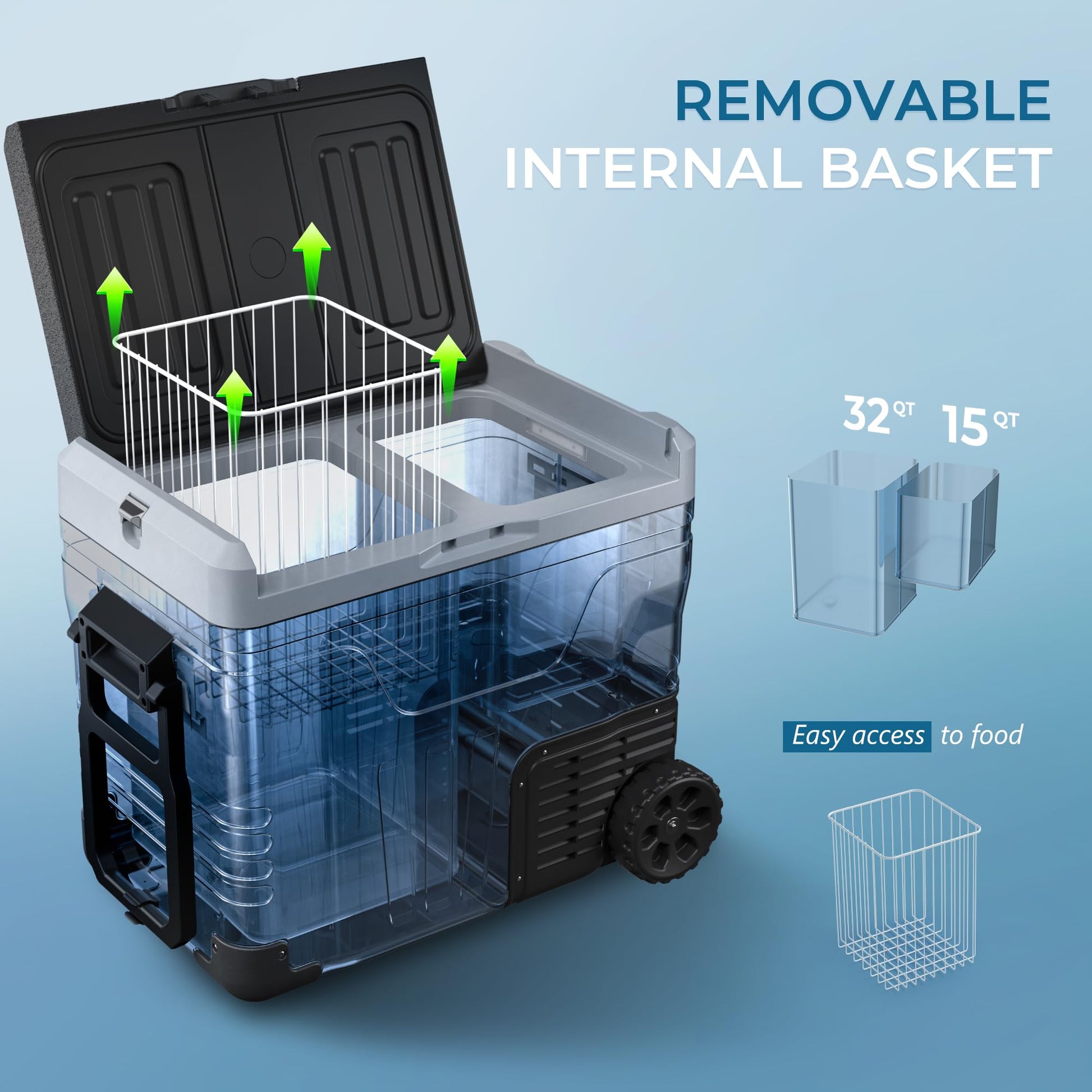 EUHOMY 12 Volt Refrigerator, 47QT(45L) Dual Zone Electric Cooler, Portable Freezer 12V/24V DC 110-240V AC, 12V Fridge -4℉~68℉, 12V Cooler with Wheels & Basket for Travel, Truck, Boat, Camping 🍁 All In One Marketplace Canada EUHOMY