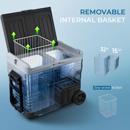 EUHOMY 12 Volt Refrigerator, 47QT(45L) Dual Zone Electric Cooler, Portable Freezer 12V/24V DC 110-240V AC, 12V Fridge -4℉~68℉, 12V Cooler with Wheels & Basket for Travel, Truck, Boat, Camping 🍁 All In One Marketplace Canada EUHOMY