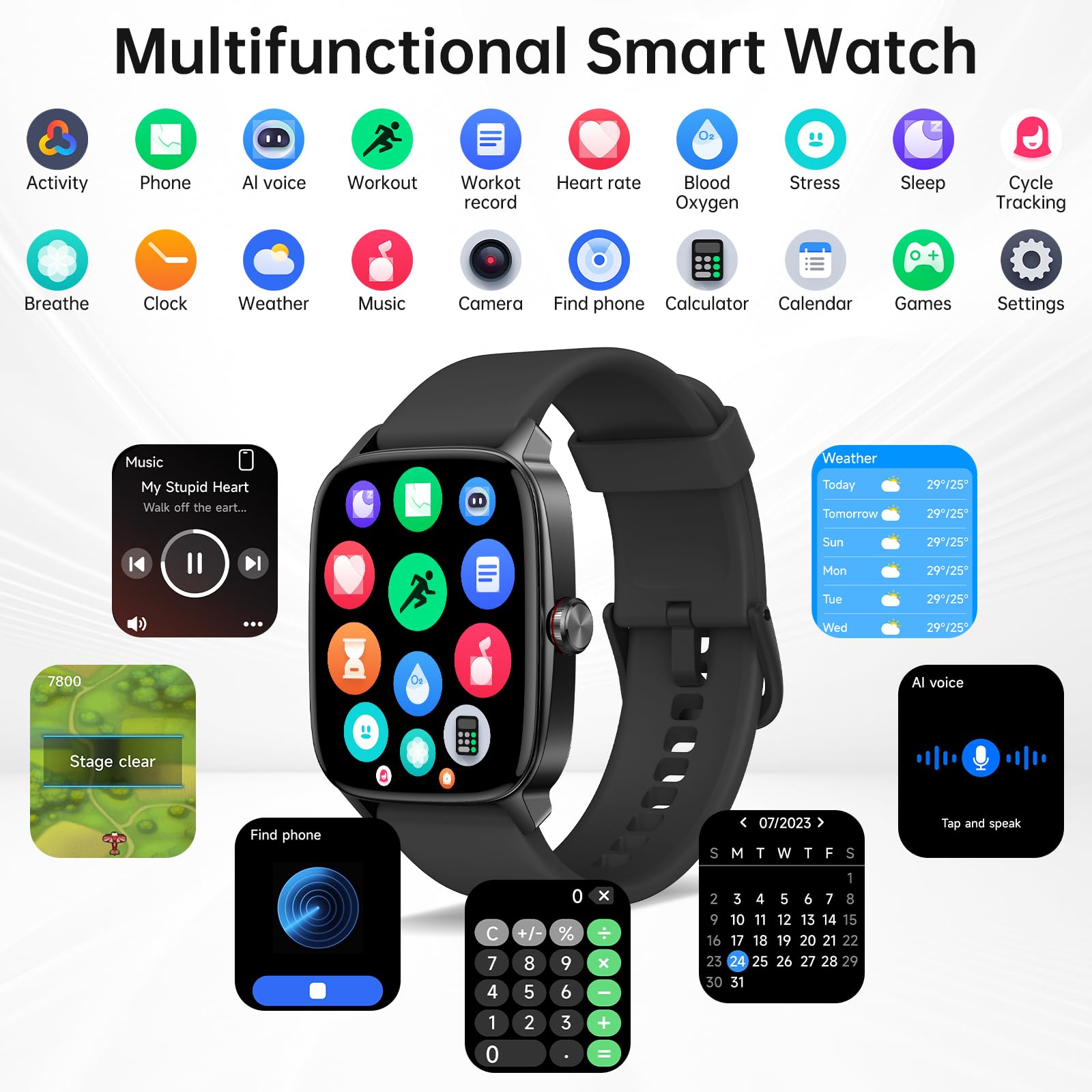 Smart Watch for Men Women, Bluetooth Call Smartwatch with AI Voice, 1.85" HD DIY Dial Fitness Watch, Heart Rate/SpO2/Steps/Sleep Monitor, 100+ Sports Modes, IP68 Waterproof Watch for Android iOS - Available at All In One Marketplace Canada