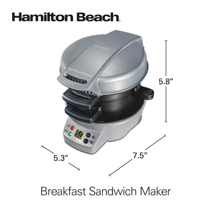 Hamilton Beach Breakfast Sandwich Maker with built in Digital Timer,600 W, PFAs Free, Silver (25478RC) Hamilton Beach