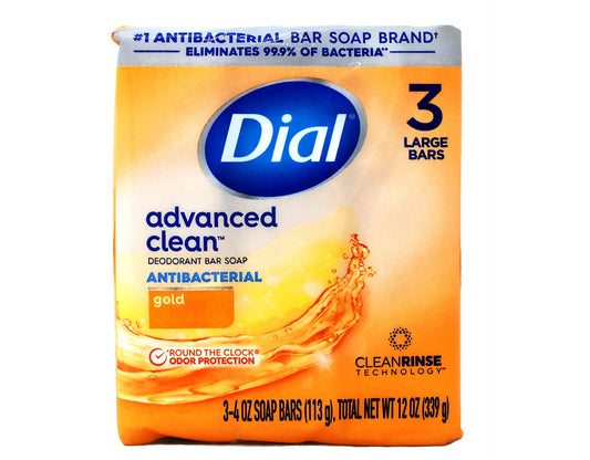 Dial Advanced Clean Deodorant Bar Soap Antibacterial Gold 3 Bars - Available at All In One Marketplace Canada
