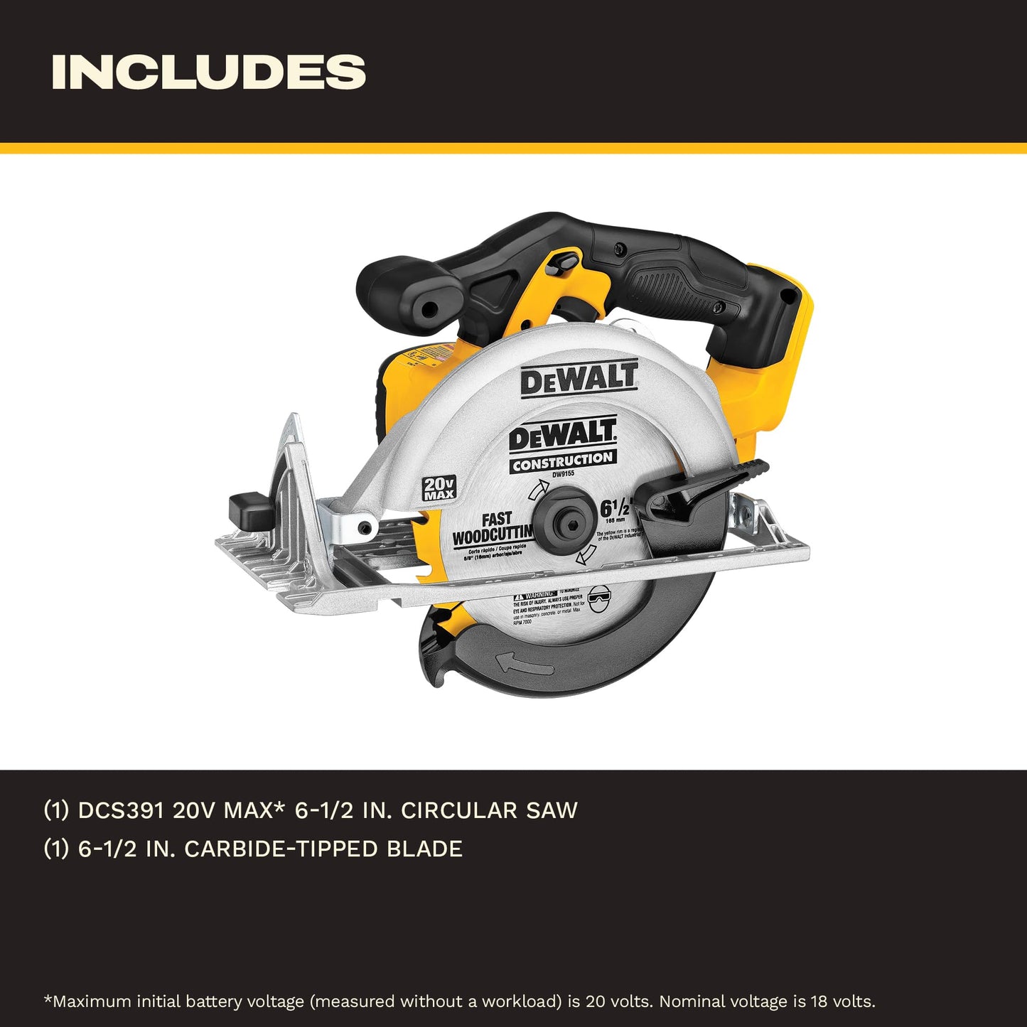 DEWALT 6-1/2-Inch 20V MAX Circular Saw, Tool Only (DCS391B) , Yellow DEWALT