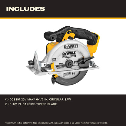 DEWALT 6-1/2-Inch 20V MAX Circular Saw, Tool Only (DCS391B) , Yellow DEWALT