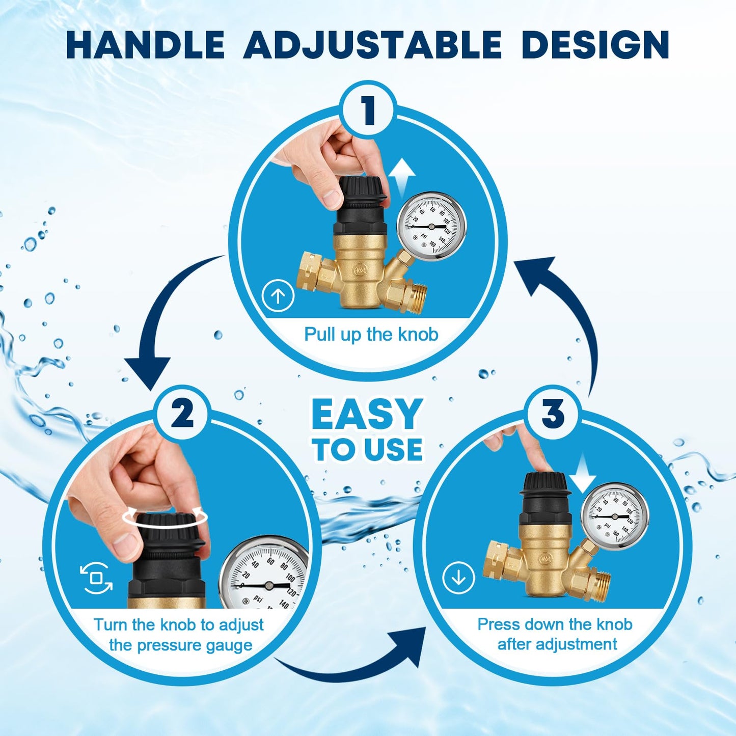 Kohree RV Water Pressure Regulator Valve, Adjustable Handle Brass Lead-Free RV Water Pressure Reducer with Gauge and 2 Inlet Screened Filters for RV Camper Travel Trailer Garden 🍁 All In One Marketplace Canada