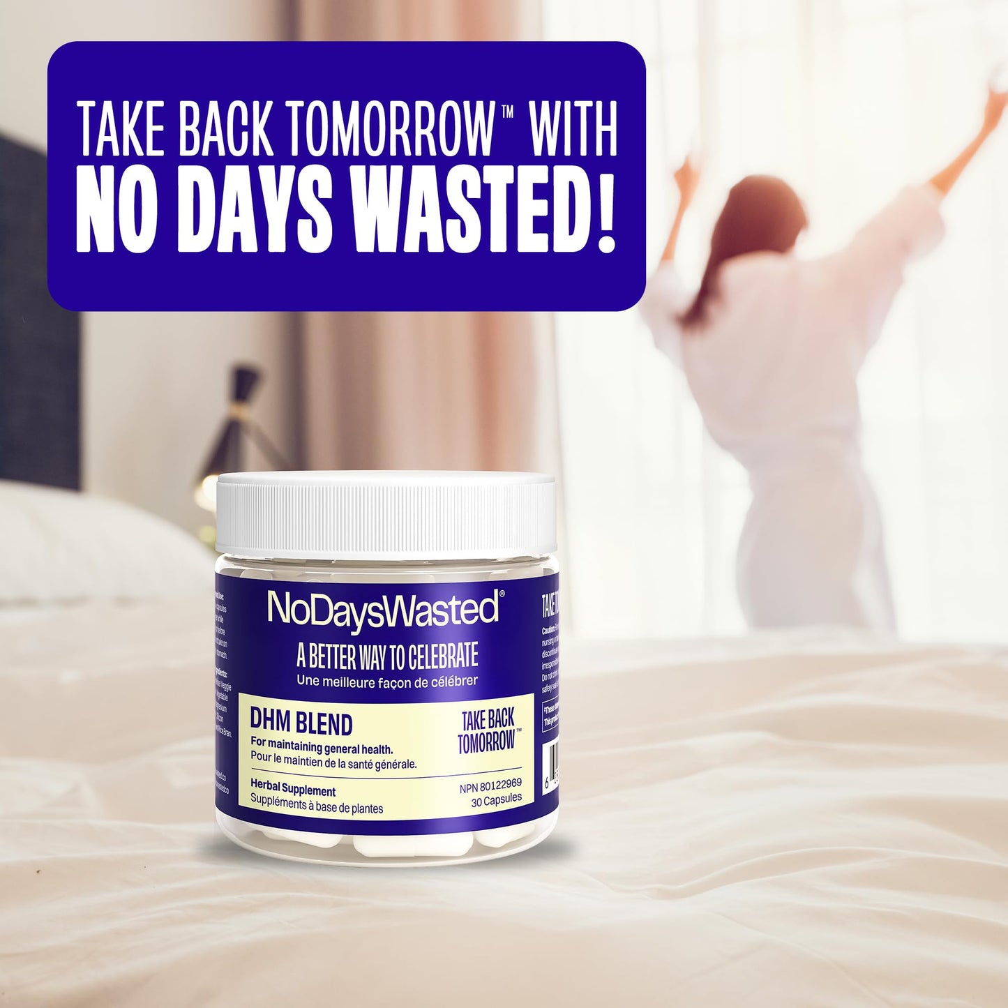 DHM Blend, No Days Wasted, 30 Capsules (15 Servings) - Jar - Dihydromyricetin (DHM Supplement), Milk Thistle, Prickly Pear, Hydration Blend-Take During Evening for Better Next Day After Celebrating - Available at All In One Marketplace Canada