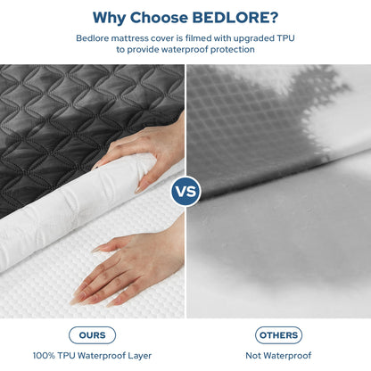 Waterproof Mattress Protector, Noiseless Queen Size Mattress Pad with Deep Pocket Fitted Up to 6"-21", Soft & Breathable Dirt-Proof Bed Mattress Cover Washable for Home, Bedroom, Hotel (Gray)