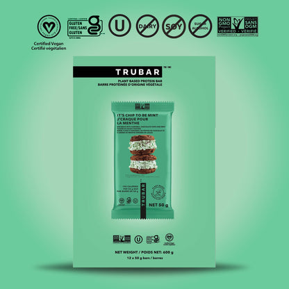 TRUBAR It's Mint to Be Chip Vegan Protein Bar - Plant-Based, Gluten-Free, 12g Protein, 13g Fiber, 12-Pack