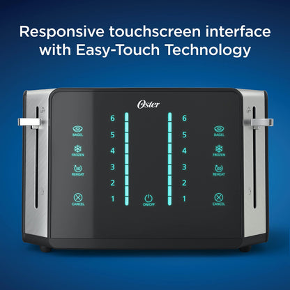 Oster 4-Slice Toaster, Touch Screen with 6 Shade Settings and Digital Timer, Black/Stainless Steel - Available at All In One Marketplace Canada