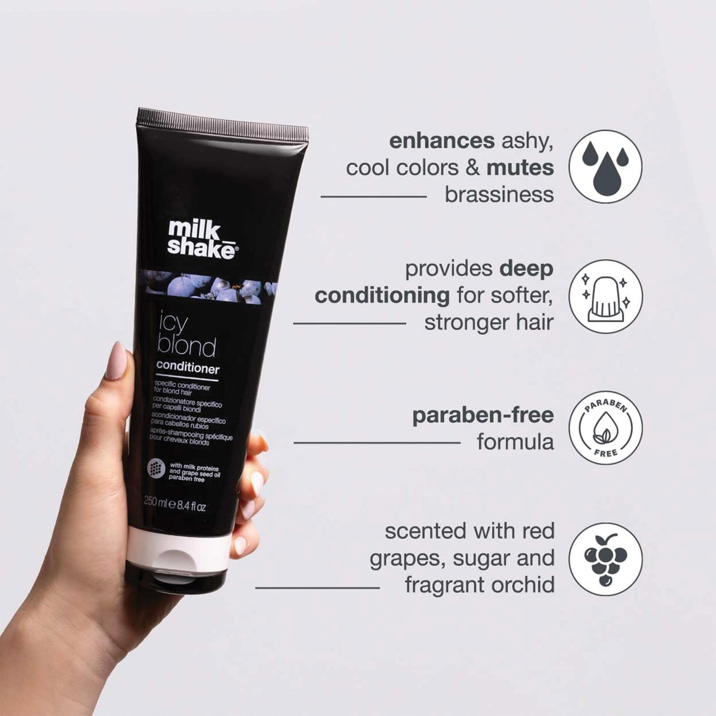 milk_shake Icy Blond Conditioner - Black Pigment Silver Conditioner for Very Light Blond and Platinum Hair, 8.4 Fl Oz (250 ml) milk_shake