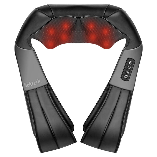 Nekteck Shiatsu Back Neck Massager,2026 Upgraded 3D Back Shoulder Kneading Massage Pillow, Deep Kneading Shoulder Massager with Heat, Waist Massage Pillow for Home Car and Office Use (NOT Cordless) - Available at All In One Marketplace Canada