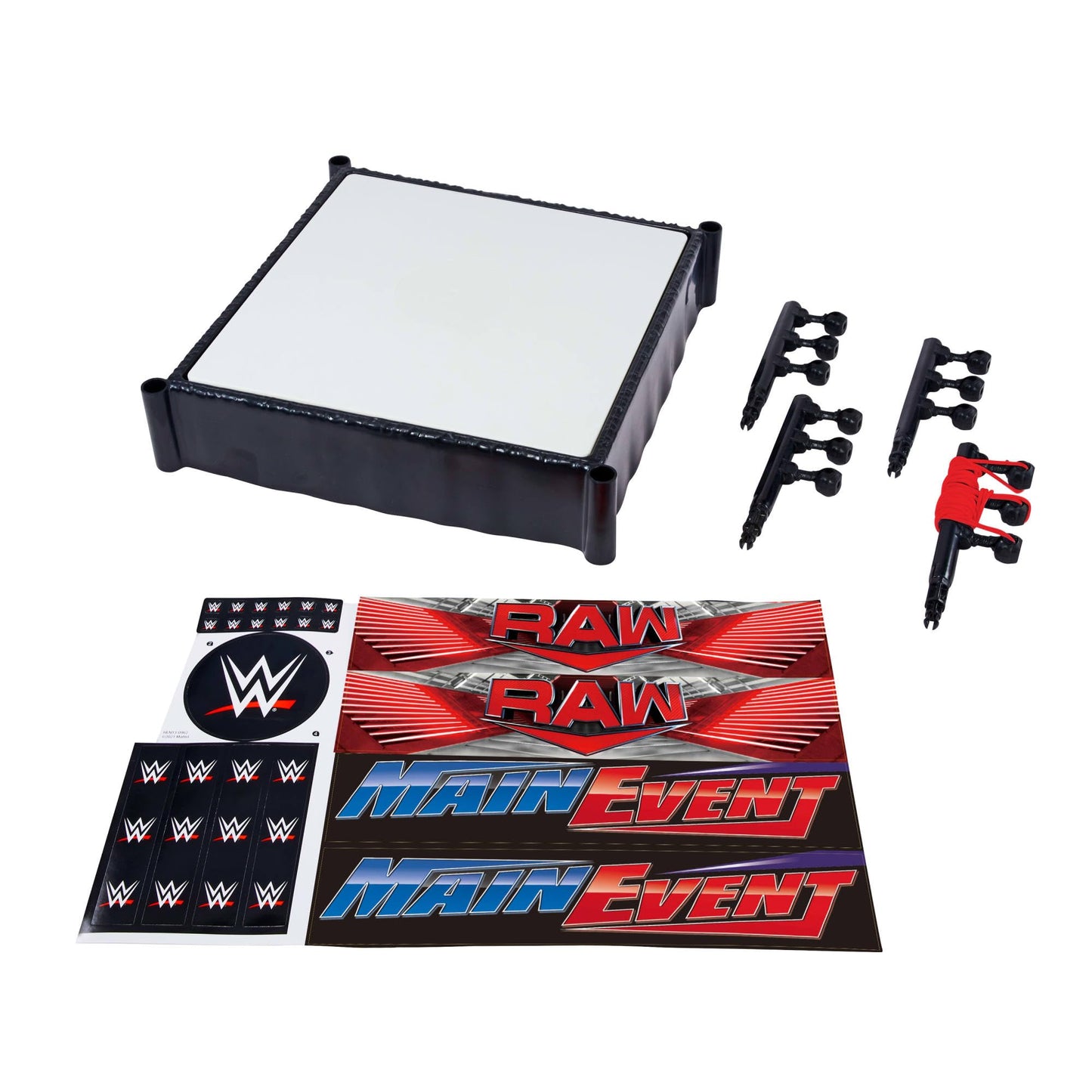 Mattel WWE Superstar Ring with Labels for Main Event & RAW, Spring-Loaded Ring Mat & Pro Tension Elastic Ropes Mattel