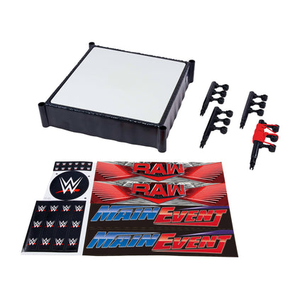 Mattel WWE Superstar Ring with Labels for Main Event & RAW, Spring-Loaded Ring Mat & Pro Tension Elastic Ropes Mattel