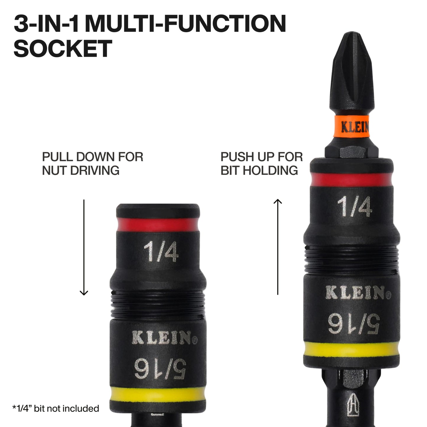 Klein Tools 32934 Impact Driver, 9-in-1 SAE Impact Socket Set, 4 Flip Sockets with 1/4, 5/16, 3/8, 7/16, 1/2, 9/16, 5/8, and 3/4-Inch Nut Driver Sizes with Bit Holder, 6-1/2-Inch Shaft KLEIN TOOLS