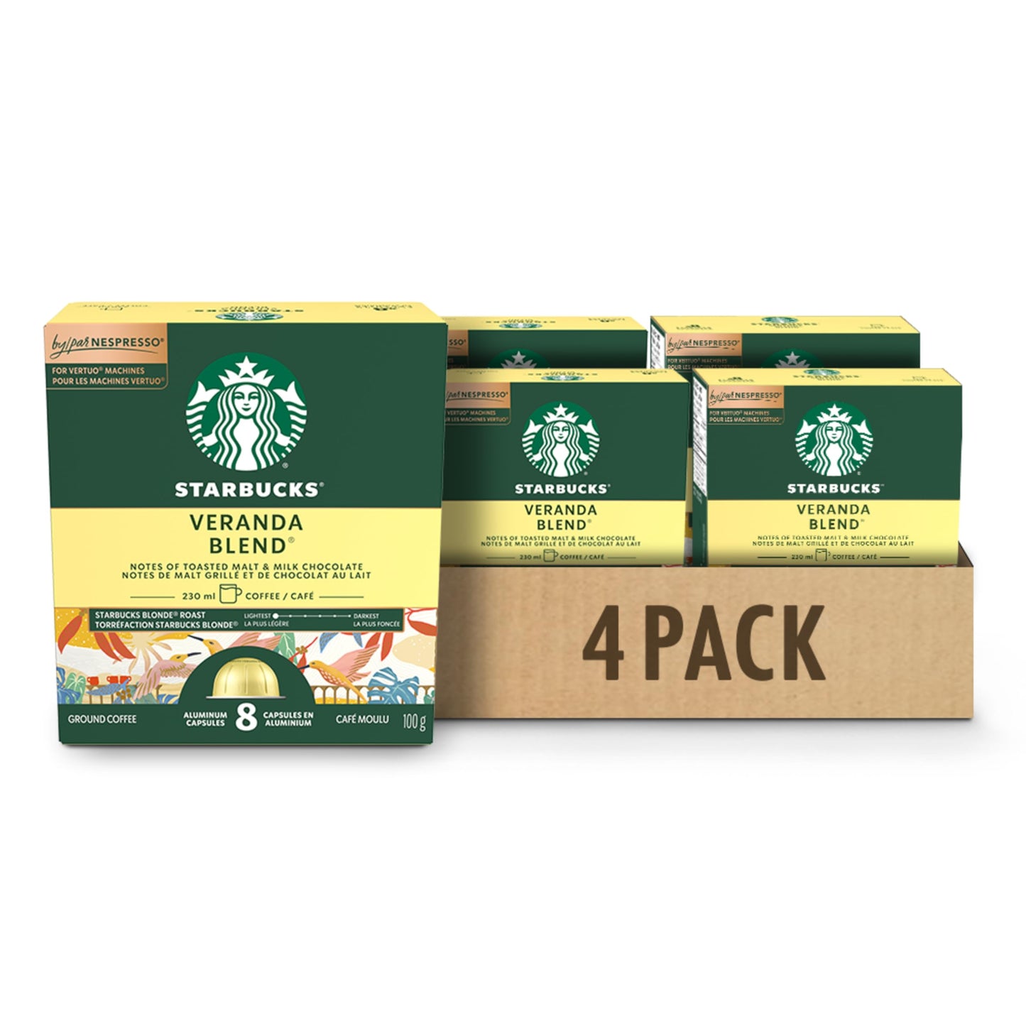 Starbucks Veranda Blend for Nespresso Vertuo – Blonde Roast Coffee Capsules, 4 Boxes (400g)