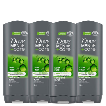 Dove Men+Care Body and Face Wash, with 24-hour Nourishing Micromoisture for Healthy & Smooth Skin, Extra Fresh, Men's Body Wash, 532ml - Available at All In One Marketplace Canada