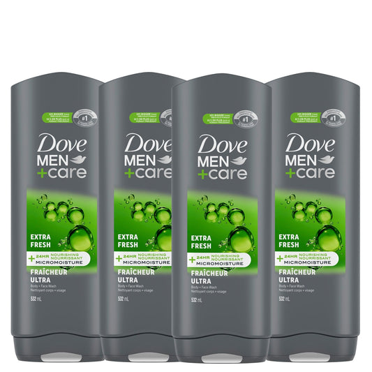 Dove Men+Care Body and Face Wash, with 24-hour Nourishing Micromoisture for Healthy & Smooth Skin, Extra Fresh, Men's Body Wash, 532ml - Available at All In One Marketplace Canada