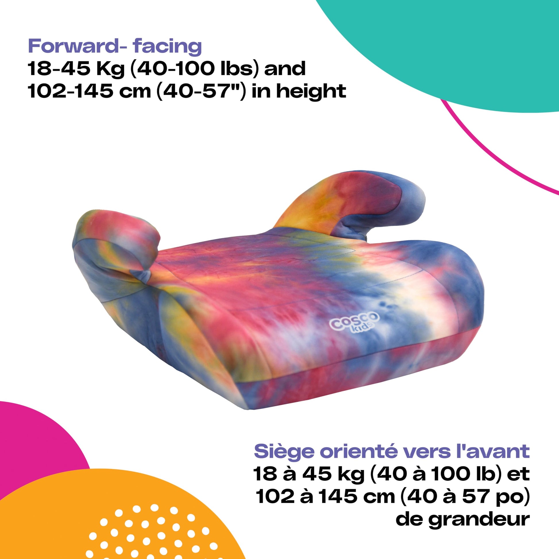 Cosco Kids Topside Lightweight Backless Belt-Positioning Booster Car Seat, Washable Cover, Tie Dye