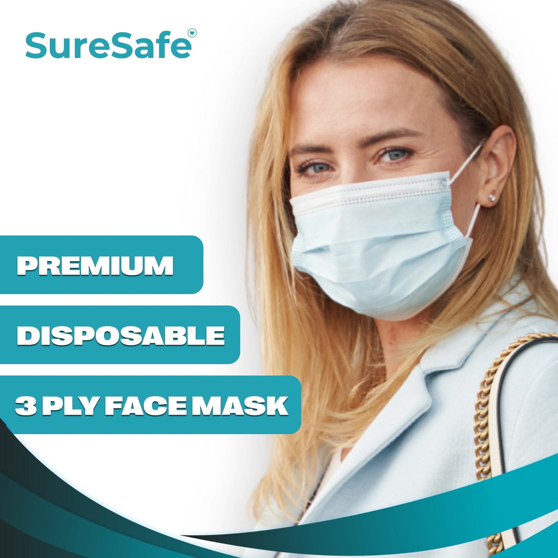 SURESAFE Premium Disposable Face Mask Pack of 100, 3 Ply face mask with Ear Loop, High Filtration, Comfortable and Breathable, Women and Men Face Mask, Blue