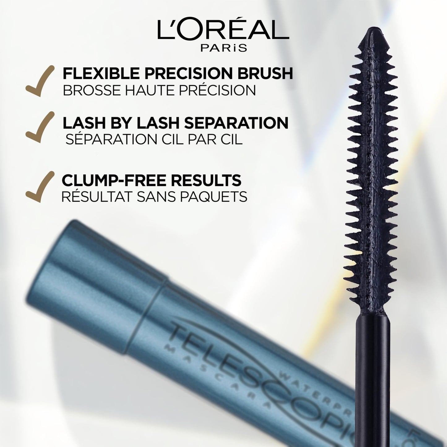 L'Oreal Paris Telescopic Waterproof Mascara, Eyelash Lengthening Mascara, Unique Non-Clumping Formula, Delivers Intense Length, For Sensitive Eyes, Black, 8 ml - Available at All In One Marketplace Canada