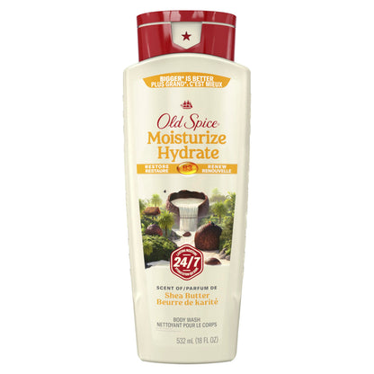 Old Spice Men's Body Wash Moisturize with Shea Butter, 24/7 Moisturization, Gentle on Skin, 2.12 L Total (4 Count of 532 mL Each) Old Spice