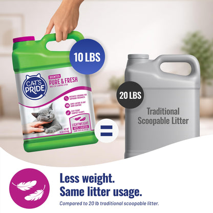 Cat's Pride Premium Lightweight Clumping Litter: Pure & Fresh - Up to 10 Days of Powerful Odor Control - Multi-Cat, Scented, 10 Pounds Cat's Pride