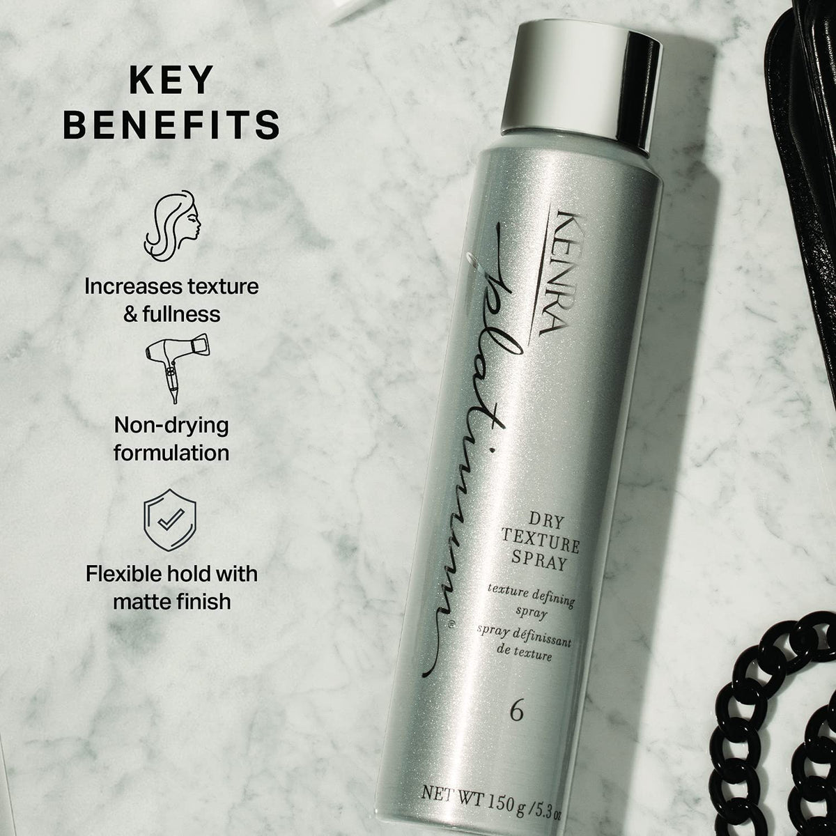 Kenra Platinum Dry Texture Spray 6 | Lightweight Texture Spray for Grit, Grip & Style Definition | 147 mL
