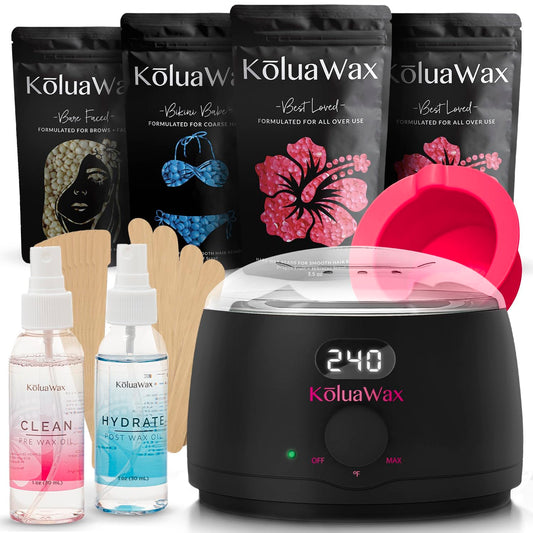 KoluaWax Premium Waxing Kit for Women - Burn-Free Wax Kits for Hair Removal for Women, Hard Wax Kit with Wax Pot, Wax Machine, Wax Warmer, Bikini and Brazilian Wax Kit for Women (Black)