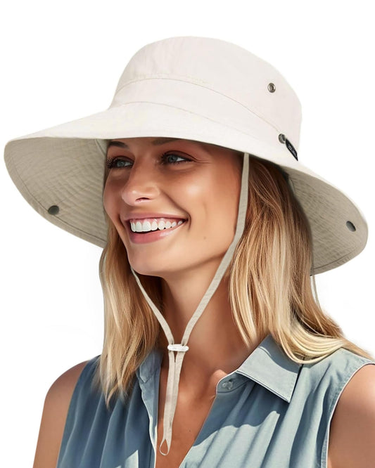 FURTALK Sun Hat for Women Men UV Protection Safari Hat Womens Summer Wide Brim Packable UPF50 Hiking Fishing Cowboy Style hat Beige