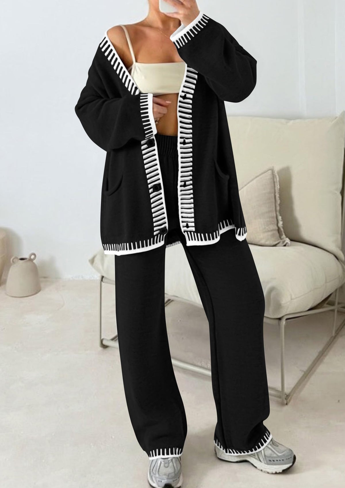 PRETTYGARDEN Women's Fall 2 Piece Knit Sweater Lounge Set(Black,XL) 🍁 All In One Marketplace Canada