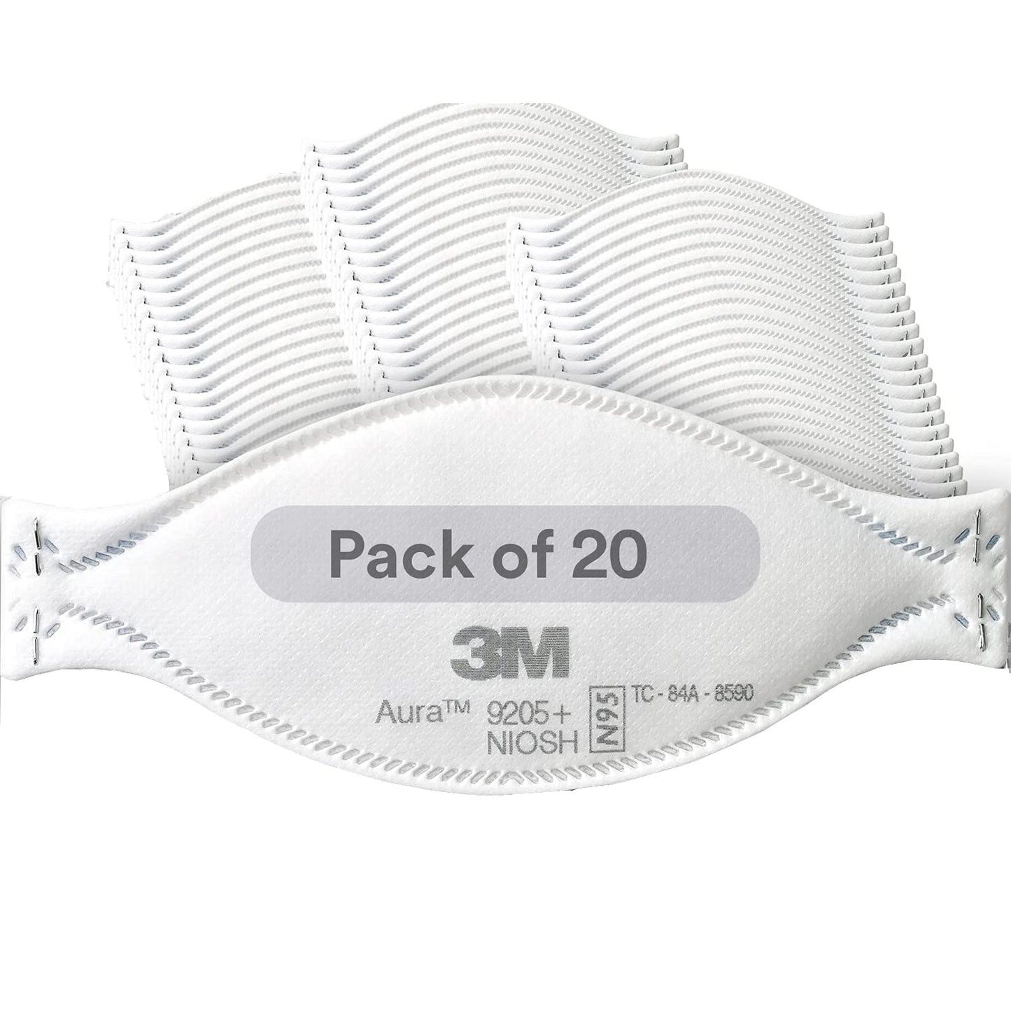 3M Aura Particulate Respirator 9205+, N95, Pack of 20 Disposable Respirators, Individually Wrapped, 3 Panel Flat Fold Design Allows for Facial Movements, Comfortable, NIOSH Approved - Available at All In One Marketplace Canada