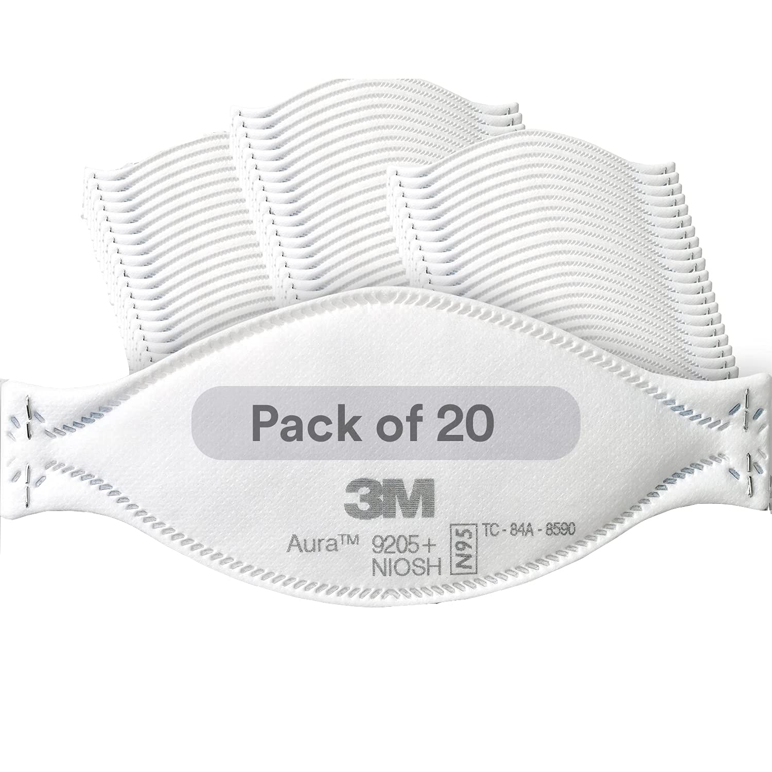 3M Aura Particulate Respirator 9205+, N95, Pack of 20 Disposable Respirators, Individually Wrapped, 3 Panel Flat Fold Design Allows for Facial Movements, Comfortable, NIOSH Approved - Available at All In One Marketplace Canada