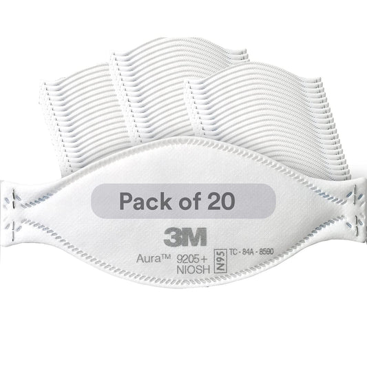 3M Aura Particulate Respirator 9205+, N95, Pack of 20 Disposable Respirators, Individually Wrapped, 3 Panel Flat Fold Design Allows for Facial Movements, Comfortable, NIOSH Approved - Available at All In One Marketplace Canada