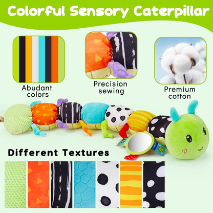 Baby Toys 0-3-6-12 Months, New Born Baby Boy Girl Gifts, Tummy Time Toys with Baby Mirror Teething Rattles Crinkle Music Sensory Toys for Newborn Babies Essentials 0 3 6 9 12 Month