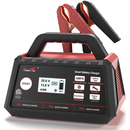 TowerTop 2/10/25 Amp 12V Smart Car Battery Charger, Fully Automatic Battery Maintainer with Engine Start, Auto Desulfator, Battery Repair, Winter Mode, for AGM, STD, Gel, Deep Cycle Batteries（Red） 🍁 All In One Marketplace Canada