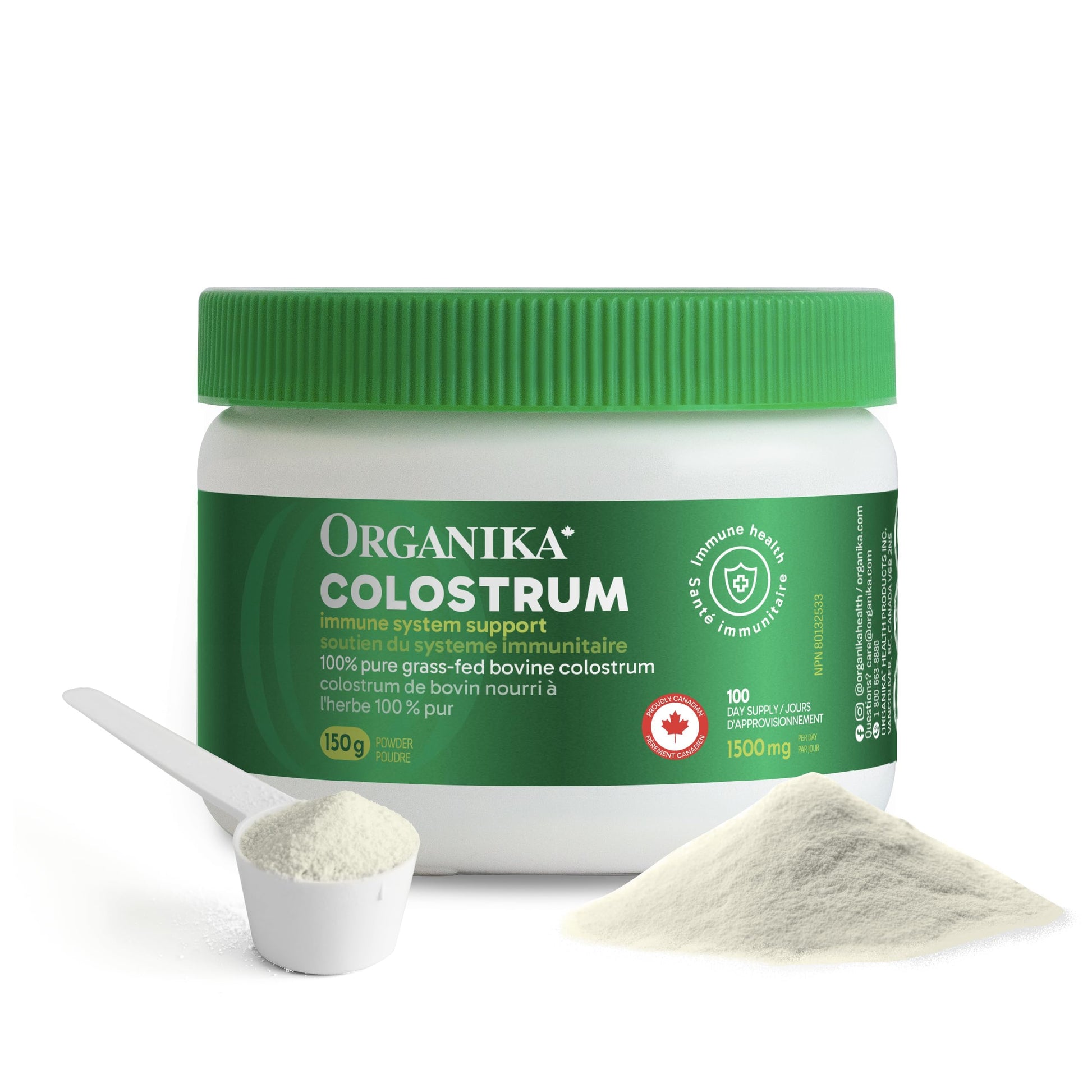 Organika Canadian-Made Colostrum (Bovine)- Immune Support, Grass-Fed- 150g Organika