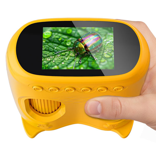Temodu 2-in-1 Kids Microscope Telescope, 2.0" 1000X Digital Microscope for Kids, HD Portable Education Telescope for Kids Birthday Festival Gift, Science Fun Toys for Children Age 4-12 (Yellow)