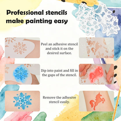 42 Colors Face Painting Kit for Kids，Professional Face Paint Makeup Kit Non-Toxic Water Activated Facepaint Palette with Brush, Stencil, Sponge, Gem, for Party Halloween Christmas 🍁 All In One Marketplace Canada