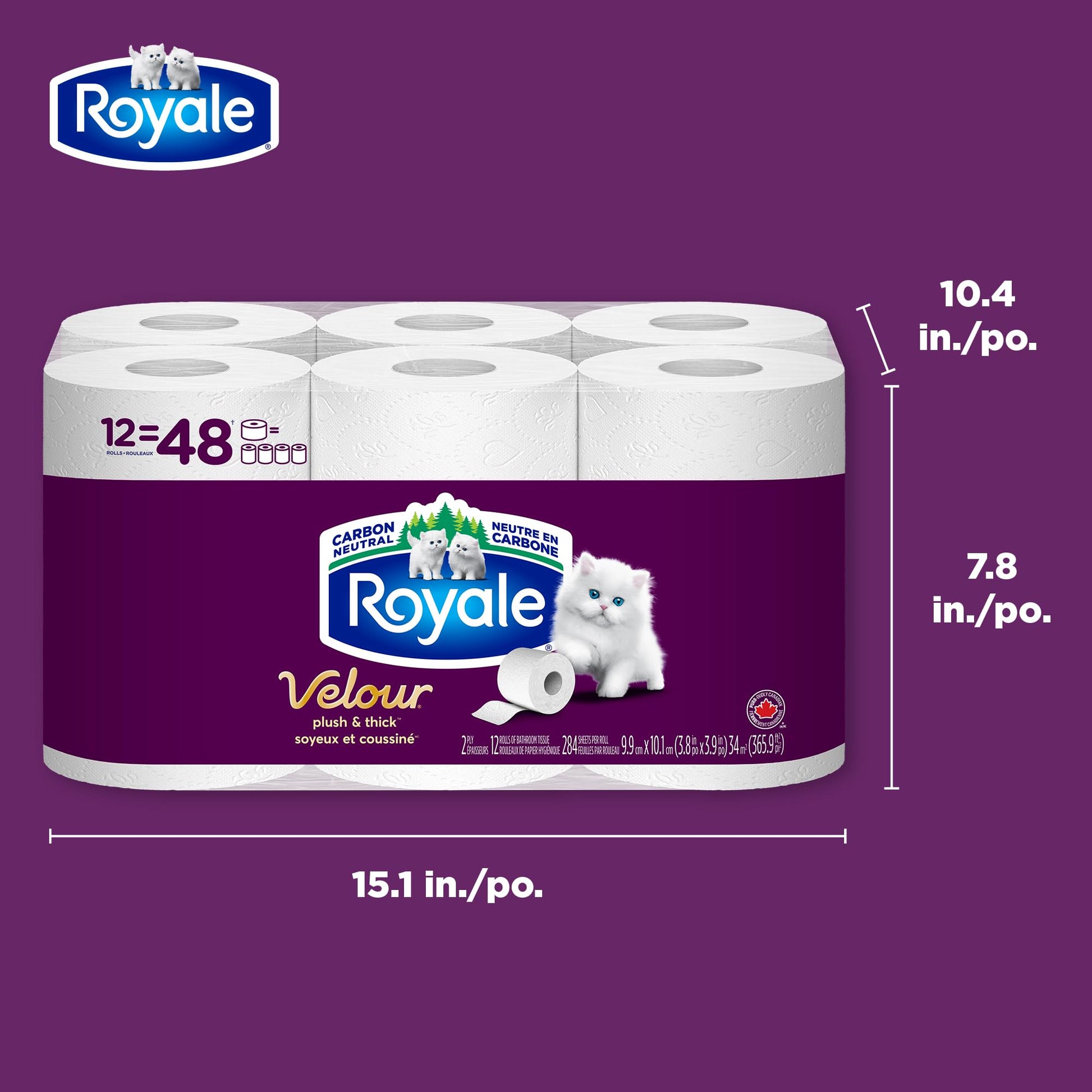 Royale Velour Toilet Paper, 12 Equal 48 Rolls, 284 Bathroom Tissues per roll