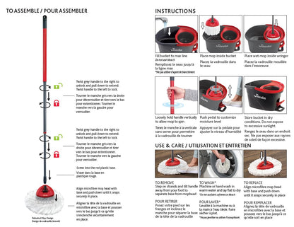 Vileda EasyWring Spin Mop & Bucket Floor Cleaning System with Power Mop Head | Hands-Free Wringing Mop Bucket | Extendable Handle | Safe on All Floor Types| Mop Refill Removes Tough Dirt and Grime - Available at All In One Marketplace Canada