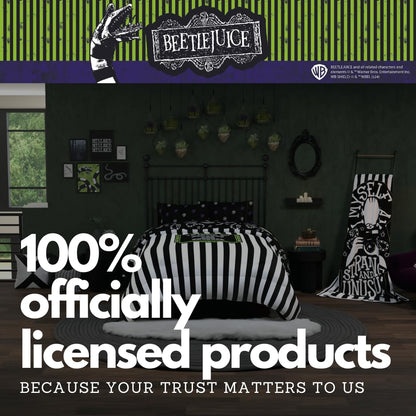 Franco Collectibles Beetlejuice Halloween Striped Bedding 5 Piece Super Soft Reversible Comforter and Sheet Set, Full, (Officially Licensed Product)