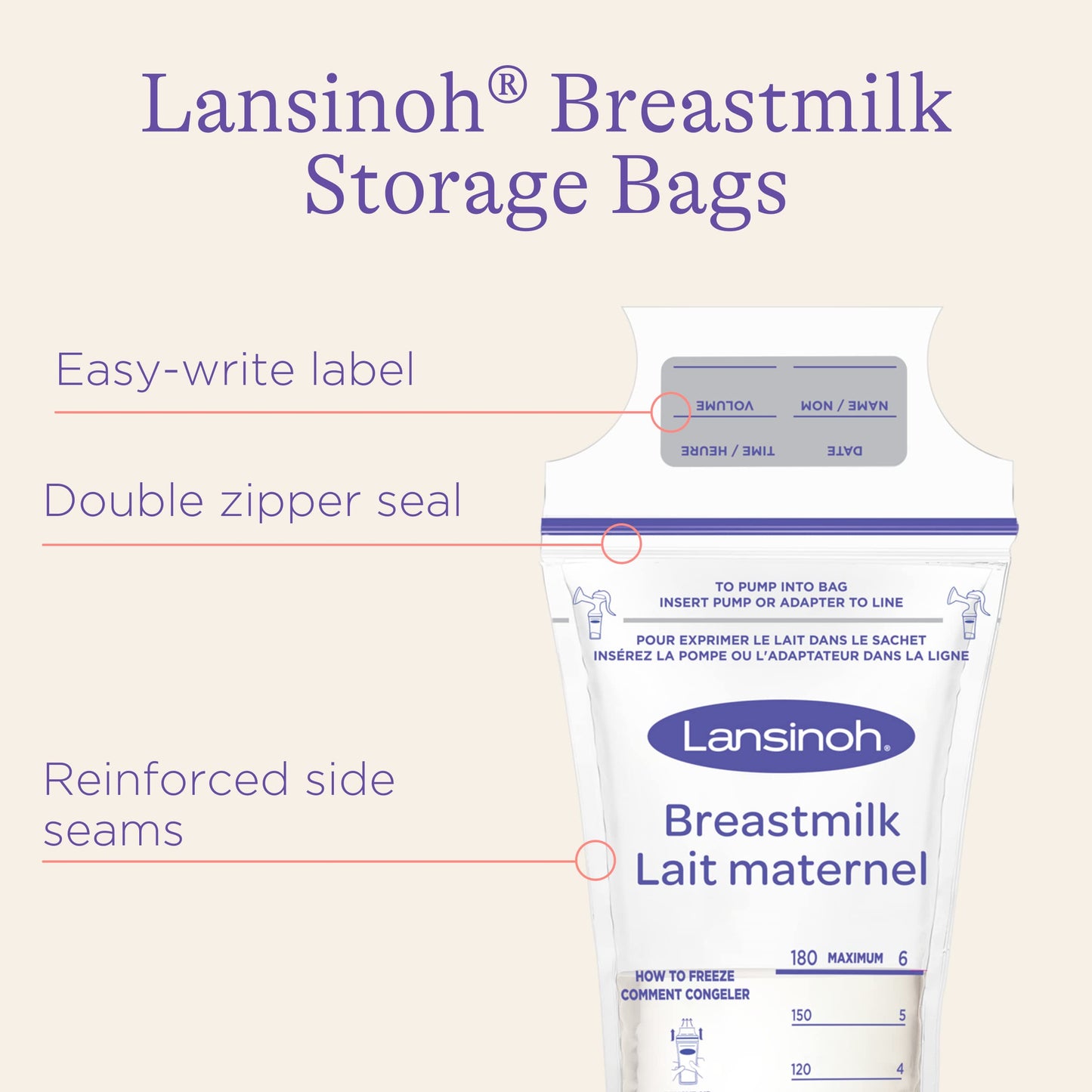 Lansinoh Breastmilk Storage Bags, 100 Count, Baby Essentials, Fast Freeze & Thaw Breast Milk Bags for Baby Bottle Feeding, Superior Strength & Stretch, 6 Ounce