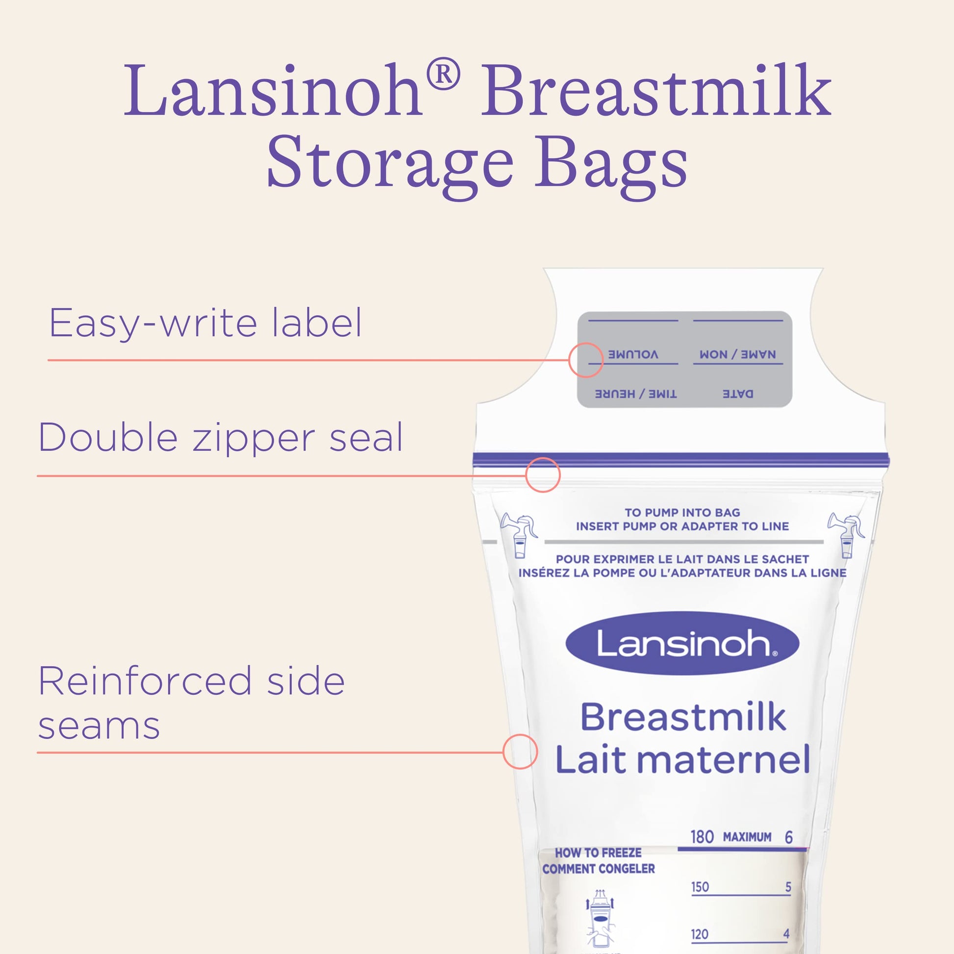 Lansinoh Breastmilk Storage Bags, 100 Count, Baby Essentials, Fast Freeze & Thaw Breast Milk Bags for Baby Bottle Feeding, Superior Strength & Stretch, 6 Ounce