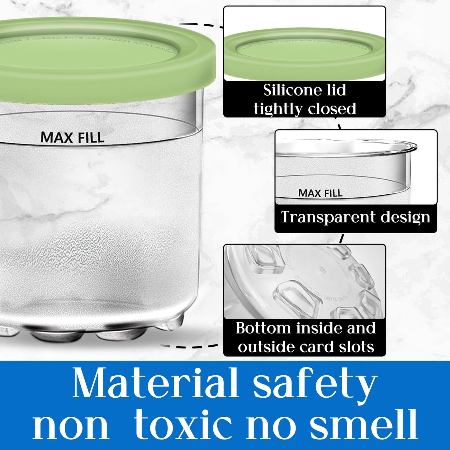 Containers Replacement for Ninja Creami Pints and Lids & Scoop - 4 Pack | Compatible with NC300/NC301/NC299AMZ Series | BPA-Free, Dishwasher-Safe, Leak-Proof Pints for Homemade Ice Cream - Available at All In One Marketplace Canada