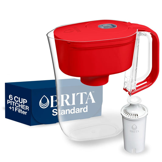 Brita 6 Cup Filter Pitcher with Smart Light Indicator, Reduces Chlorine taste and odour from Tap Water, Filters 151 Litres, Denali, Red