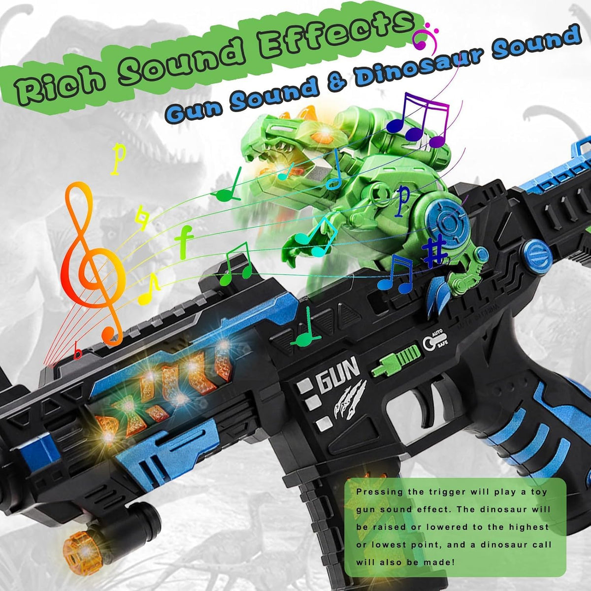 Dinosaur Light Up Toy Gun with Sound Effects, Noise-Making Gun Toys for Kids, Halloween Christmas Dinosaur Gifts for 3 4 5 6 7 Year Old Boys Toddlers, Birthday Gifts 🍁 All In One Marketplace Canada