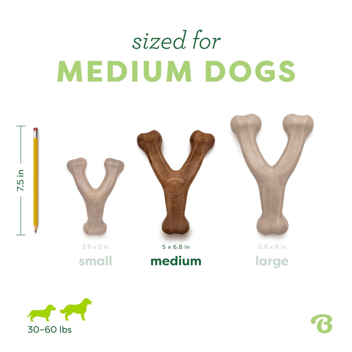 Benebone 3-Pack Wishbone Dog Chew Toy for Aggressive Chewers, Medium Benebone